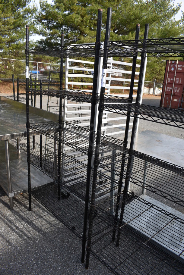 Black Finish 5 Tier Wire Shelving Unit. BUYER MUST DISMANTLE. PCI CANNOT DISMANTLE FOR SHIPPING. PLEASE CONSIDER FREIGHT CHARGES. 35.5x16x72 - Image 1 of 4