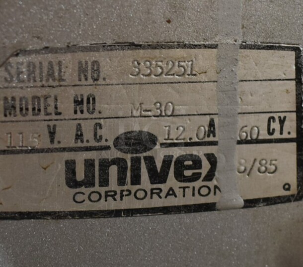 Univex M-30 Metal Commercial Floor Style 30 Quart Planetary Dough Mixer. 115 Volts, 1 Phase. Tested and Working! - Image 8 of 8