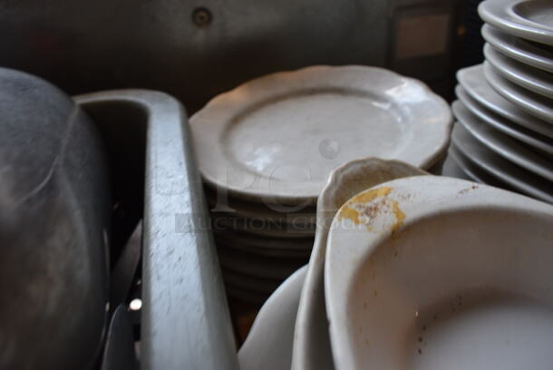 ALL ONE MONEY! Tier Lot of Various Items; White Ceramic Plates, Utensils, Silverware and Metal Gravy Boats - Image 4 of 8