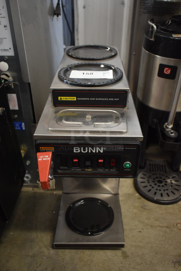 Bunn CWTF-MV Stainless Steel Commercial Countertop 3 Burner Coffee Machine w/ Hot Water Dispenser. 120 Volts, 1 Phase.  - Image 1 of 6