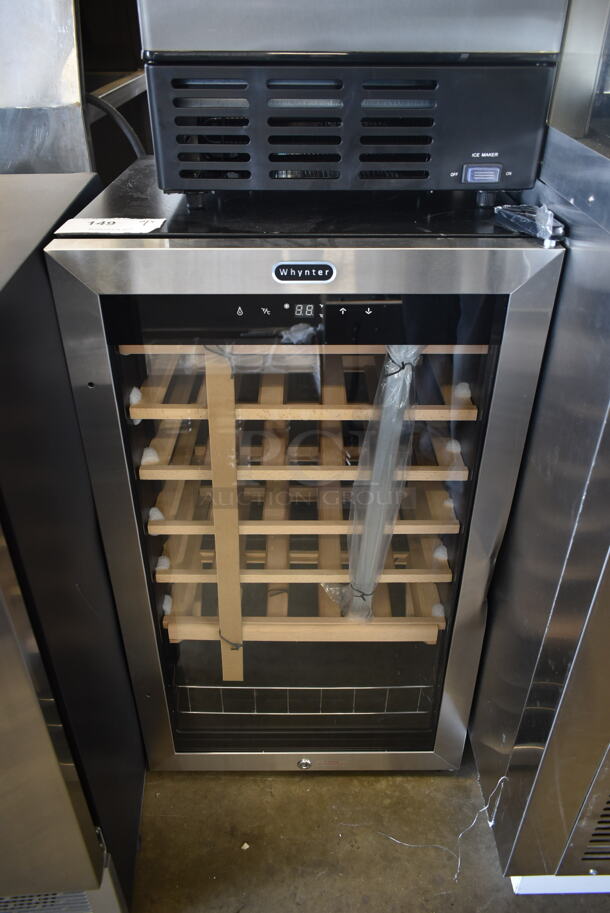 BRAND NEW SCRATCH AND DENT! Whynter FWC-341TS 34 Bottle Freestanding Stainless Steel Wine Refrigerator Merchandiser with Display Shelf and Digital Control. 115 Volts, 1 Phase. Tested and Working!