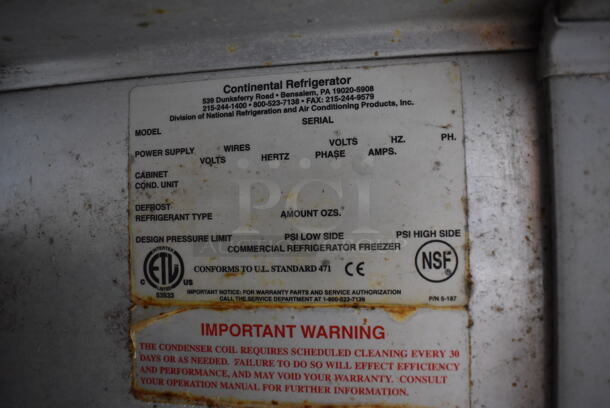 Continental 1R Stainless Steel Commercial Single Door Reach In Cooler w/ Racks on Commercial Casters. 115 Volts, 1 Phase. Tested and Powers On But Does Not Get Cold - Image 5 of 5