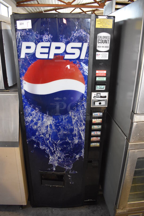 Dixie-Narco Metal Commercial Soda Can Vending Machine w/ Bill and Coin Acceptor. 29x28x72. Tested and Working!