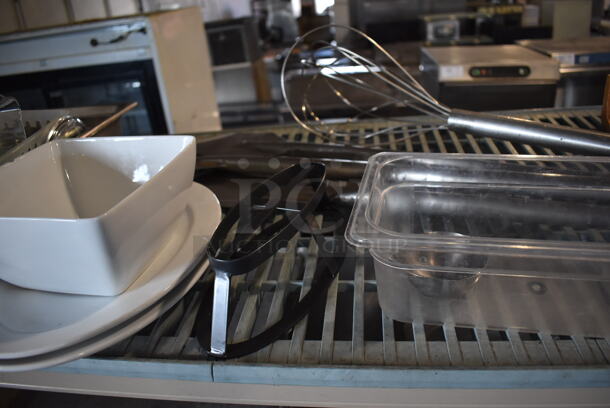 ALL ONE MONEY! Lot of Contents of Shelving Unit Including Metal Bowls, Chafing Dishes, Poly Bins, Bus Bins, Metal Baking Pans and Dish Caddies. Does Not Include Shelving Unit.  - Image 11 of 12