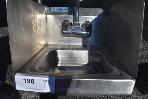 Stainless Steel Single Bay Wall Mount Sink w/ Faucet, Handles and Side Splash Guards. 12x16x18 - Image 4 of 4