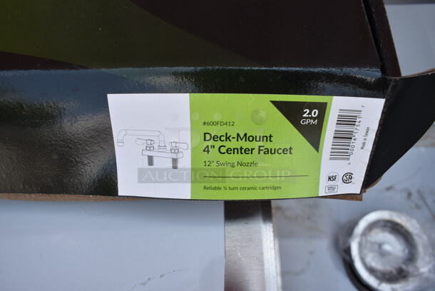 BRAND NEW SCRATCH AND DENT! Regency 600ST3072R Stainless Steel 30" x 72" 16 Gauge Stainless Steel Work Table with Sink. Comes w/ Regency 600FD412 Deck-Mounted Faucet with 4" Centers and 12" Swing Spout. No Under Shelf or Legs.  - Image 4 of 7