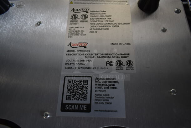 BRAND NEW SCRATCH AND DENT! Avantco 177IC3500 Stainless Steel Commercial Countertop Electric Powered Single Burner Induction Range. 208-240 Volts, 1 Phase.  - Image 5 of 6