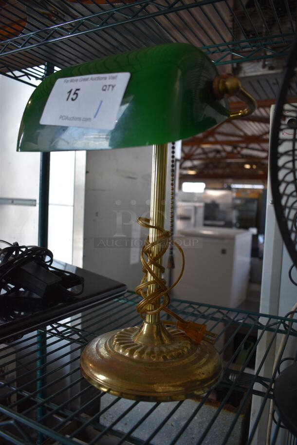 Metal Countertop Lamp w/ Green Shade. 10x7x14 - Image 3 of 5