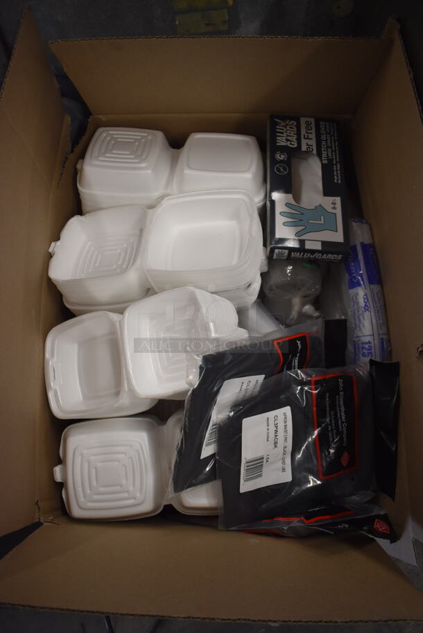 ALL ONE MONEY! Lot of Styrofoam To Go Containers, Menu Covers and Aprons