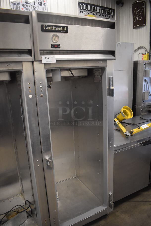 Continental 1FE Stainless Steel Commercial Single Door Reach In Freezer on Commercial Casters. Missing Door. 115 Volts, 1 Phase. 28.5x36x77.5. Tested and Powers On But Temps at 51 Degrees - Image 2 of 6