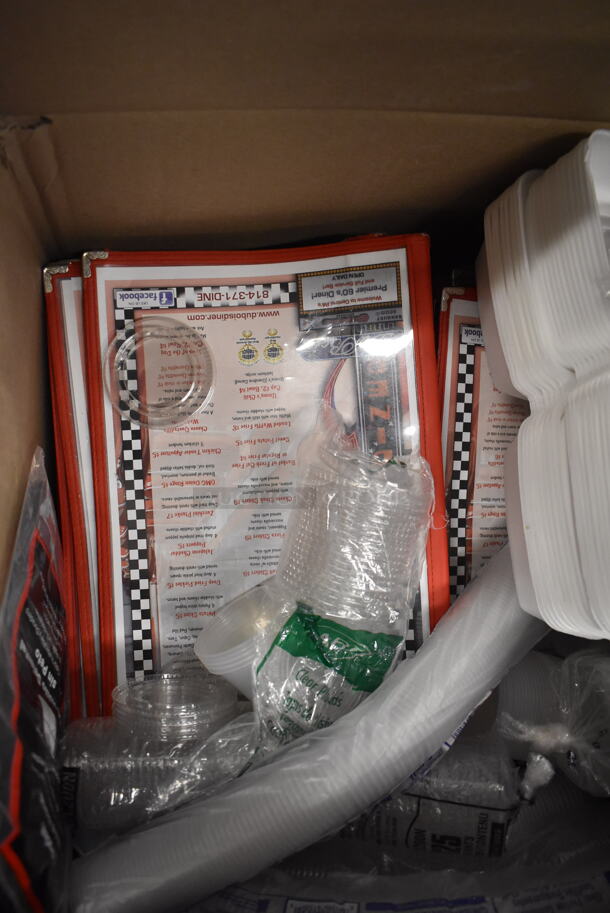 ALL ONE MONEY! Lot of Styrofoam To Go Containers, Menu Covers and Aprons - Image 4 of 4