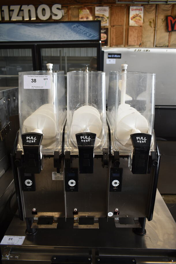 Elmeco FC3 G404 Stainless Steel Commercial Countertop 3 Hopper Slushie Machine. Missing Lids and Drip Trays. 115 Volts, 1 Phase. Tested and Working! - Image 1 of 6