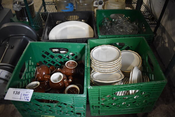 ALL ONE MONEY! Tier Lot of Various Items Including Ceramic Plates and Stemmed Glassware
