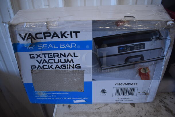 BRAND NEW SCRATCH AND DENT! Vacpak-it 186VME16SS Stainless Steel Countertop External Vacuum Sealer. 120 Volts, 1 Phase. 19x12x7. Tested and Working! - Image 1 of 7