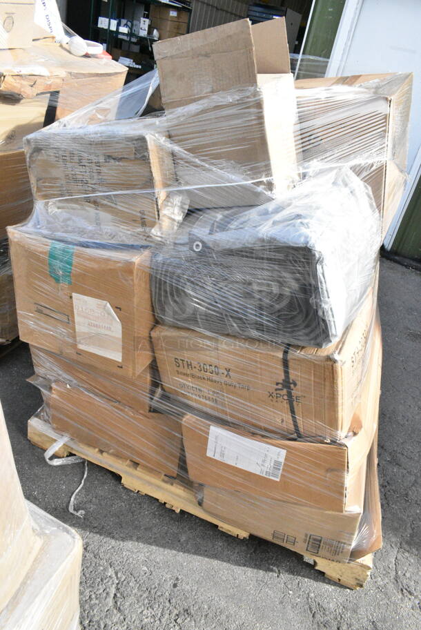 18 BRAND NEW Boxes Including Choice Tumblers, Xpose Safety 30' x 50' Silver / Black Heavy-Duty Weatherproof 10 Mil Multipurpose Polyethylene Tarp STH-3050-X. 18 Times Your Bid!  - Image 4 of 4