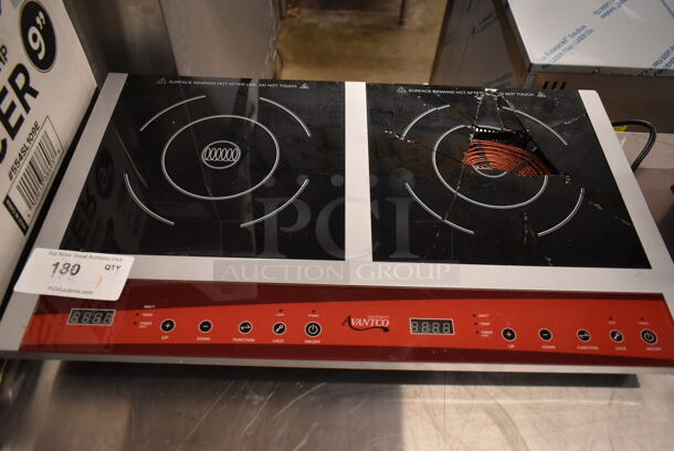 BRAND NEW SCRATCH AND DENT! 2023 Avantco 177IC18DB Stainless Steel Commercial Countertop Electric Powered 2 Burner Induction Range. See Pictures for Right Burner Damage. 120 Volts, 1 Phase. 