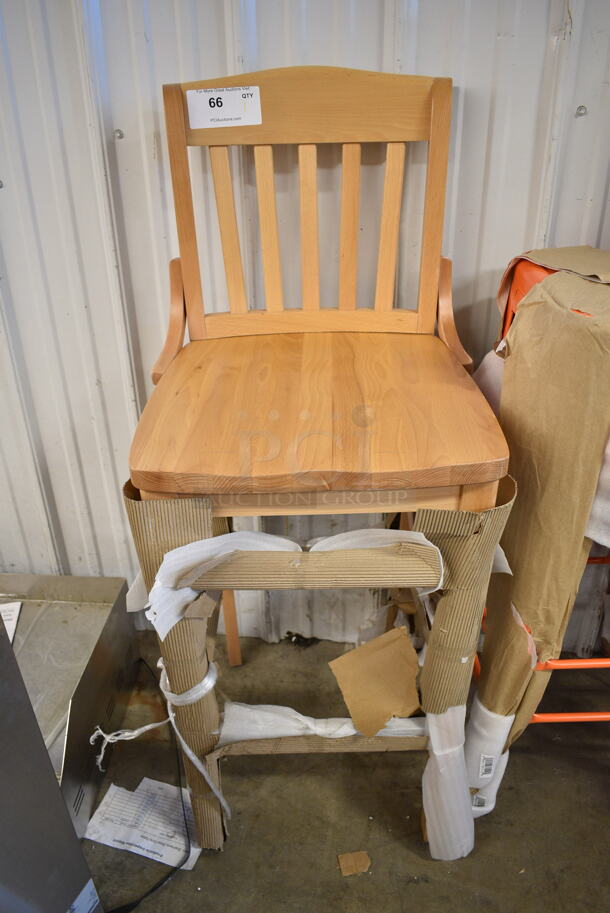 BRAND NEW SCRATCH AND DENT! Lancaster Table & Seating Bar Height Natural Finish Wood School House Bar Stool - Image 2 of 3