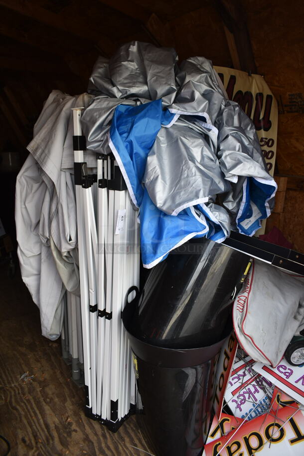 2 White Metal Fold Up Pop Up Tents. 2 Times Your Bid! (outside shed) - Image 1 of 3