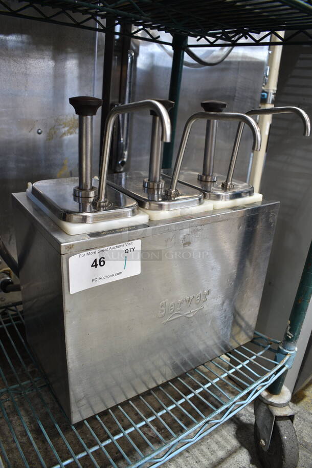 Server Stainless Steel Commercial Countertop Condiment Rail w/ 3 Drop Ins and 3 Pumps - Image 2 of 6