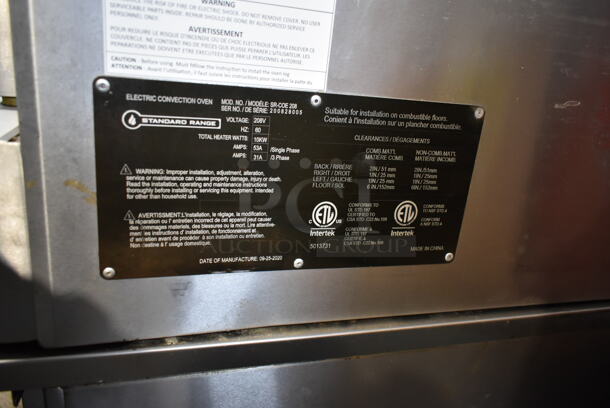 2 2020 Standard Range SR-COE 208 Stainless Steel Commercial Electric Powered Full Size Convection Oven w/ View Through Doors, Metal Oven Racks and Thermostatic Controls on Commercial Casters. 208 Volts, 1/3 Phase. 2 Times Your Bid! - Image 3 of 10