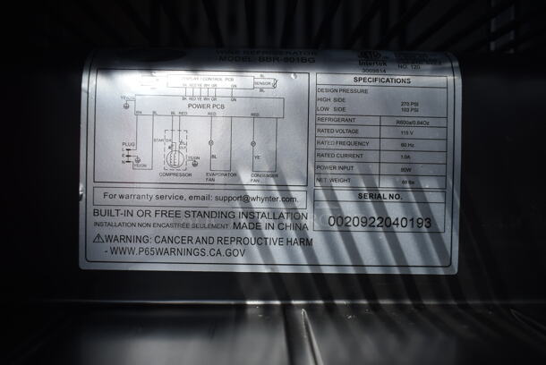 BRAND NEW SCRATCH AND DENT! Whynter BBR-801BG Metal 80 Can Built In Black Glass Beverage Cooler Merchandiser. 115 Volts, 1 Phase. Tested and Working! - Image 5 of 6