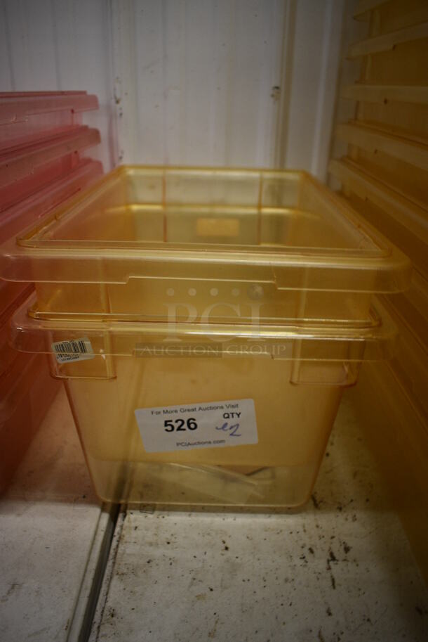 ALL ONE MONEY! Lot of 2 Amber Colored Poly Bins! 12x18x9