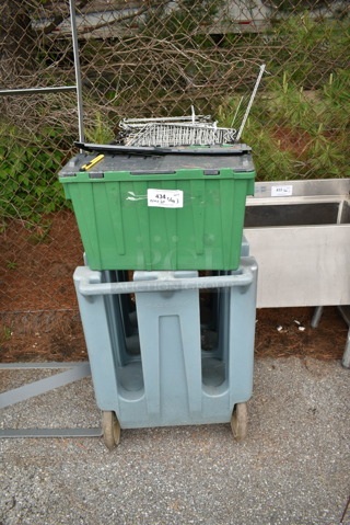 ALL ONE MONEY! Lot of Poly Dish Cart w/ Contents Including Bin and Metal