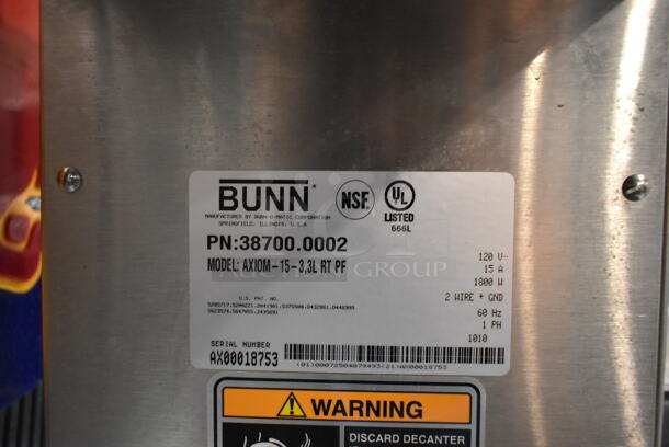 Bunn AXIOM-15-3 Stainless Steel Commercial Countertop 3 Burner Coffee Machine w/ Hot Water Dispenser and Display.  120 Volts, 1 Phase.  - Image 8 of 8
