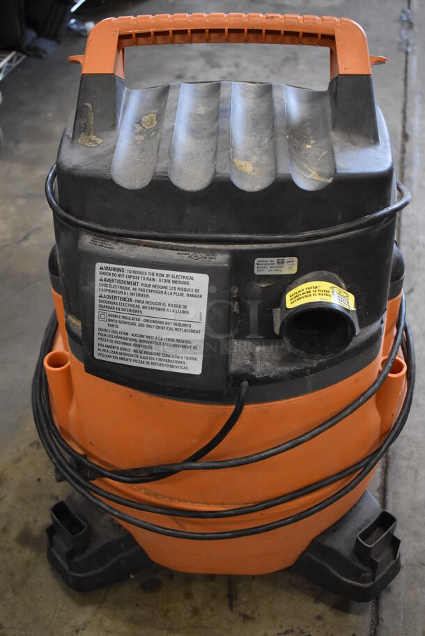 Rigid WD14500 Orange and Black Wet Dry Shop Vac Vacuum. 120 Volts, 1 Phase. 19x22x27. Tested and Working! - Image 5 of 7