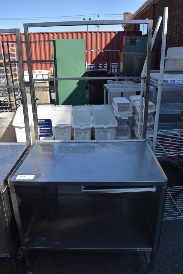 Stainless Steel Commercial Portable Counter w/ Drawer and Under Shelf on Commercial Casters. 36x27x72