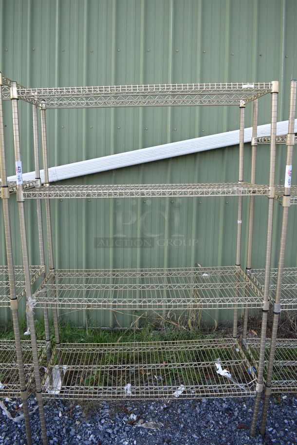 Gold Finish 4 Tier Wire Shelving Unit. BUYER MUST DISMANTLE. PCI CANNOT DISMANTLE FOR SHIPPING. PLEASE CONSIDER FREIGHT CHARGES. 48x21x75 - Image 2 of 4
