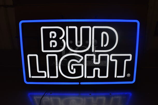 BRAND NEW IN BOX! Bud Light Blue and White Light Up Sign. 26x2x18