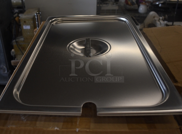 3 BRAND NEW IN BOX! Vollrath Stainless Steel Slotted Full Size Drop In Lids. 3 Times Your Bid!