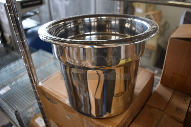 2 BRAND NEW IN BOX! Stainless Steel 7 Quart Soup Inset Cylindrical Bins. 10.5x10.5x8. 2 Times Your Bid!
