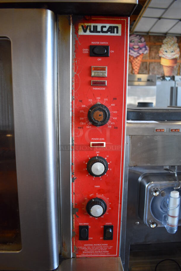 2 Vulcan Stainless Steel Commercial Natural Gas Powered Full Size Convection Oven w/ View Through Doors, Metal Oven Racks and Thermostatic Controls on Commercial Casters. 40x40x72. 2 Times Your Bid! - Image 5 of 8