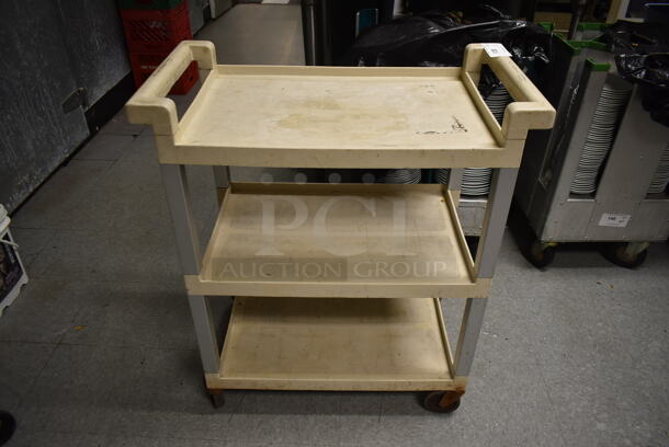 Tan Poly 3 Tier Cart w/ Push Handles on Commercial Casters. (dish room) - Image 1 of 5