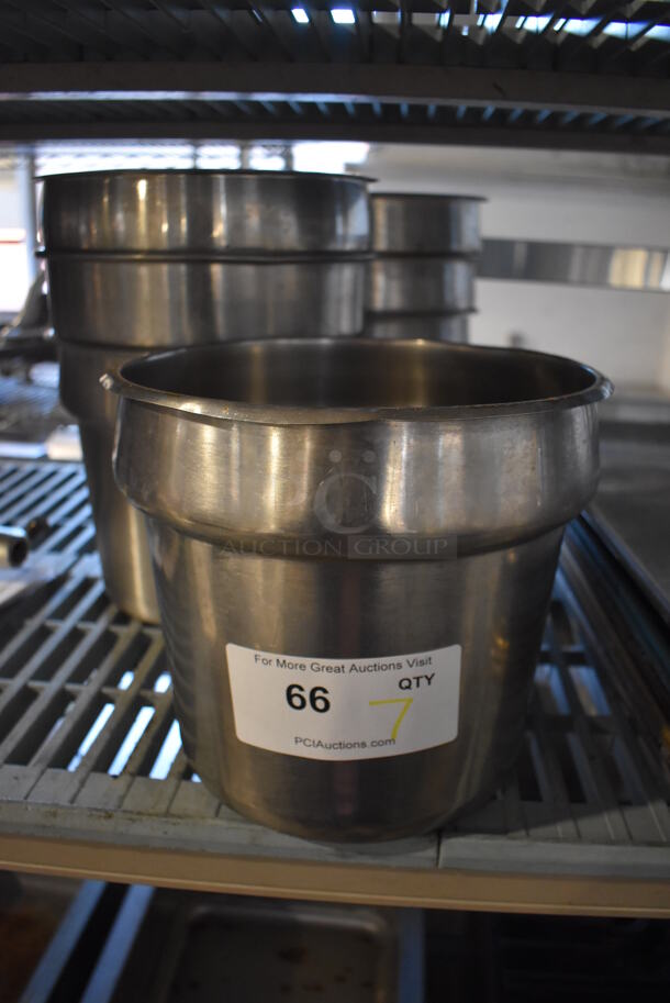 7 Stainless Steel Cylindrical Drop In Bins. 9.5x9.5x8. 7 Times Your Bid!