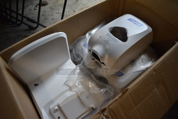 3 Purell White Poly Wall Mount Hand Soap Dispensers and White Stand. 5x4x10. 3 Times Your Bid! - Image 3 of 3