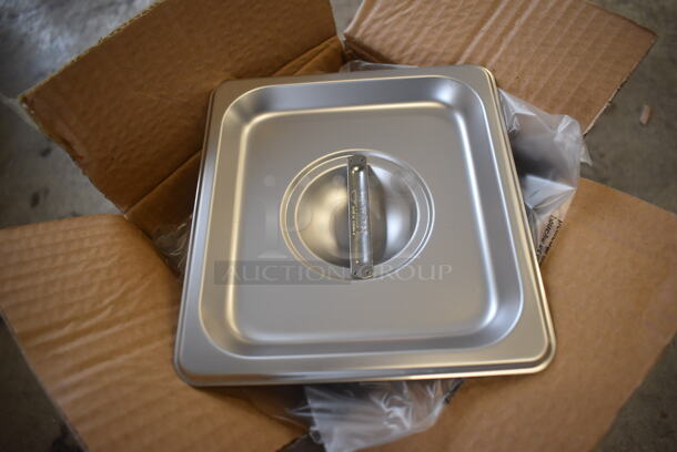 12 BRAND NEW IN BOX! Winco SPSCS Stainless Steel 1/6 Size Drop In Bin Lids. 12 Times Your Bid!