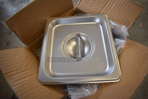 12 BRAND NEW IN BOX! Winco SPSCS Stainless Steel 1/6 Size Drop In Bin Lids. 12 Times Your Bid!