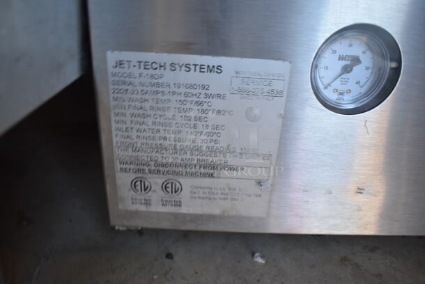 Jet Tech F-18DP Stainless Steel Commercial Undercounter Dishwasher. 220 Volts, 1 Phase. 24x25x35 - Image 4 of 6