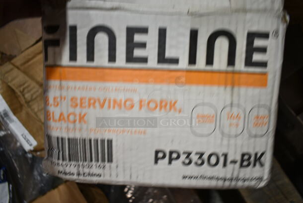 PALLET LOT of 9 BRAND NEW Items Including 164CUSHMTLBK Lancaster Table & Seating 2 1/2" Black Vinyl Padded Seat for Metal Frame Seating, 5002TPJ  Lavex 2-Ply 720' Universal Jumbo Toilet Paper Roll with 9" Diameter - 12/Case, 765EHC1P Chick-fil-A® Hero Cutter English One Pager, Vikan 77749 23 5/8" Replacement Squeegee Blade for 77545 and 77645, 765HSC56 Choice 5 1/2" x 6" Cutter for Hero Sandwich, Fineline PP3301-BK Platter Pleasers Black 8 1/2" Polypropylene Serving Fork - 144/Case, Rolls of Butcher Paper. 9 Times Your Bid!  - Image 10 of 11