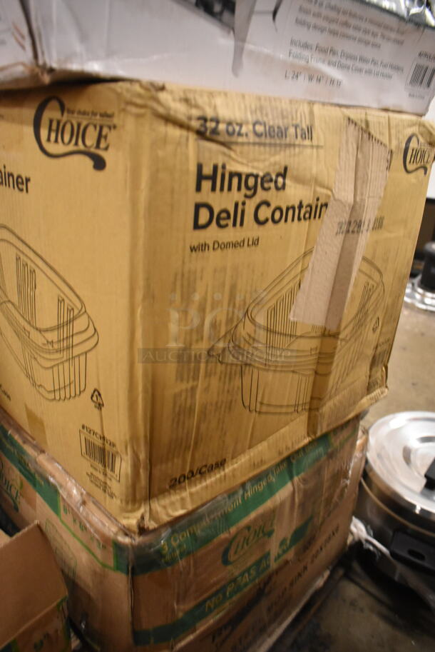 PALLET LOT of 30 BRAND NEW Boxes Including 600TWMS1648 16" x 48" Stainless Steel Tubular Wall Mounted Shelf, 500CC9 Choice 9 oz. Clear PET Customizable Plastic Squat Cold Cup - 1000/Case, 500TO883 Choice 8" x 8" x 3" Microwaveable 1-Compartment Black / Clear Plastic Hinged Container - 100/Case, CHoice 12 oz Deli Container, 12 oz Foam Bowls, 5013339XXH Lavex Pro 33 Gallon 2.5 Mil 33" x 39" Low Density Heavy-Duty Industrial Contractor Black Trash Bag Can Liner - 100/Case, 395RP09 EcoChoice Compostable Sugarcane / Bagasse 9" Plate - 500/Case, 127CH32F Choice 32 oz. Clear RPET Tall Hinged Deli Container with Domed Lid - 200/Case, Choice 8 Quart Full Size Folding Chafer. 30 Times Your Bid! - Image 12 of 12
