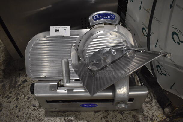 Globe Chefmate GC 512 Stainless Steel Commercial Countertop Automatic Meat Slicer w/ Blade Sharpener. 115 Volts, 1 Phase. 25x19x19. Tested and Working!