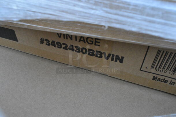 10 BRAND NEW Boxes Including 349D3048VXBK Lancaster Table &amp; Seating 30" x 48" Rectangular Standard Height Wood Butcher Block Table with 4 Black Cross Back Chairs - Vintage, 349D2430VINX Lancaster Table &amp; Seating 24" x 30" Rectangular Standard Height Wood Butcher Block Table with Vintage Finish and Cast Iron Cross Base Plate, 3492430BBVIN Lancaster Table & Seating Rectangular Wood Butcher Block Table Top with Vintage Finish, 164TCOLROD25 Lancaster Table & Seating 25 3/16" Standard Height Table Base Column and Rod. 10 Times Your Bid!  - Image 3 of 8