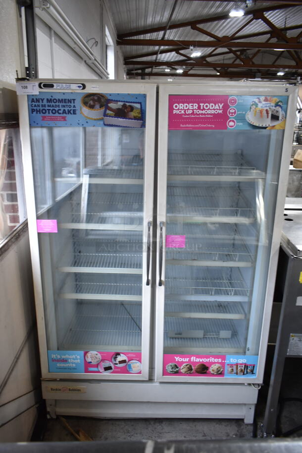 Carrier ULG50BCP-5 Metal Commercial 2 Door Reach In Freezer Merchandiser w/ Poly Coated Racks. 115/208-230 Volts, 1 Phase. 