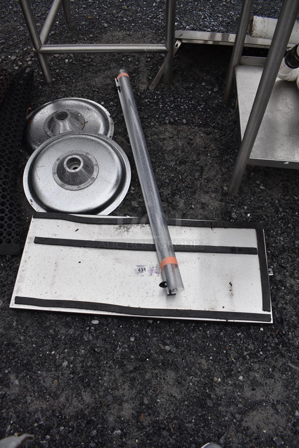 ALL ONE MONEY! Lot of 2 Metal Table Bases, Metal Panel and Poly Screen - Image 3 of 4