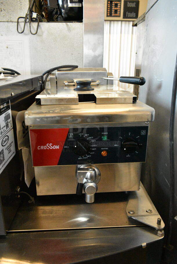 BRAND NEW SCRATCH AND DENT! 2024 Crosson EF-6V Stainless Steel Commercial Countertop Electric Powered Fryer w/ Metal Fry Basket and Lid. 120 Volts, 1 Phase. - Image 1 of 7