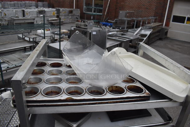 Commercial Stainless Steel Utility Cart With Steel Trays, Muffin Tins, Etc On Commercial Casters. - Image 6 of 6