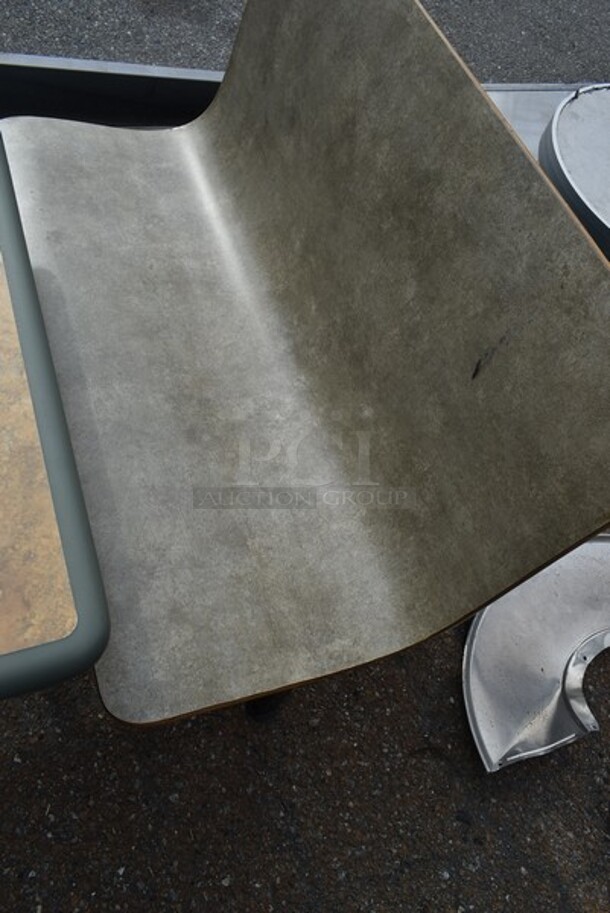 Tan and Gray Green Table w/ 2 Single Booth Seats on Metal Frame. - Image 4 of 4